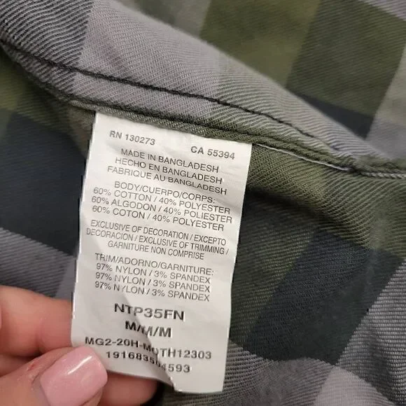 Wrangler All Terrain Gear Green Plaid Long Sleeve Lightweight Jacket or Shirt - Picture 6 of 7